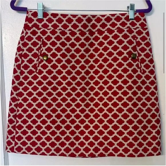 Loft Preppy Chic Red White Geometric Print A-Line Mini Skirt, Lined,  Size 4 - Picture 2 of 15